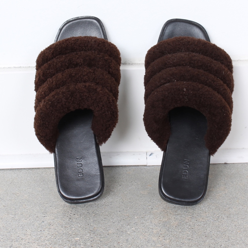 EDUN shearling slides